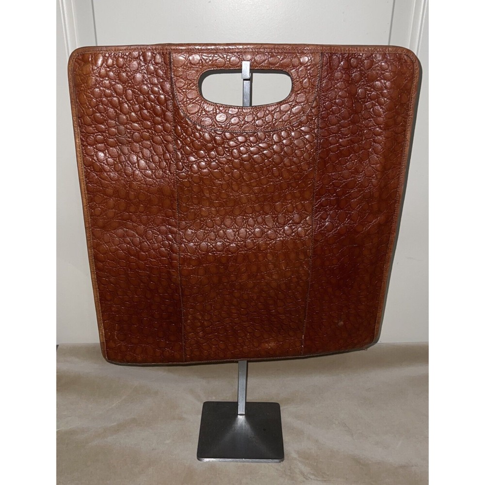 VTG Carla Marchi Square Alligator-Texture Leather Bag, Brown Tan, 17.75”x16.25"